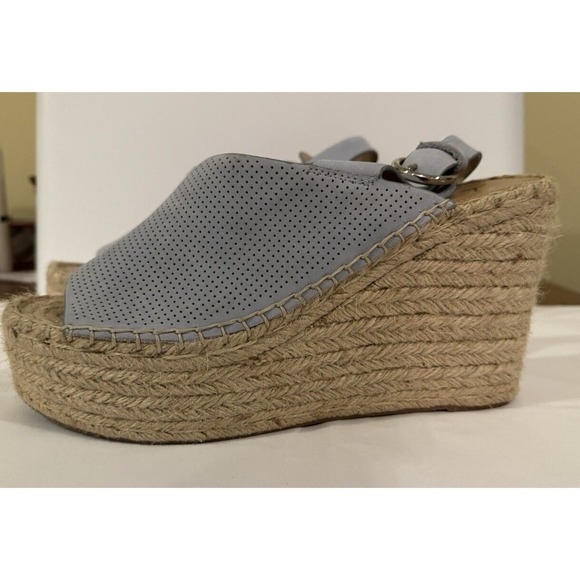 Marc Fisher Espadrilles Mandela Wedge Women’s 9.5 Ice Blue Leather Raffia Heel - Picture 2 of 10